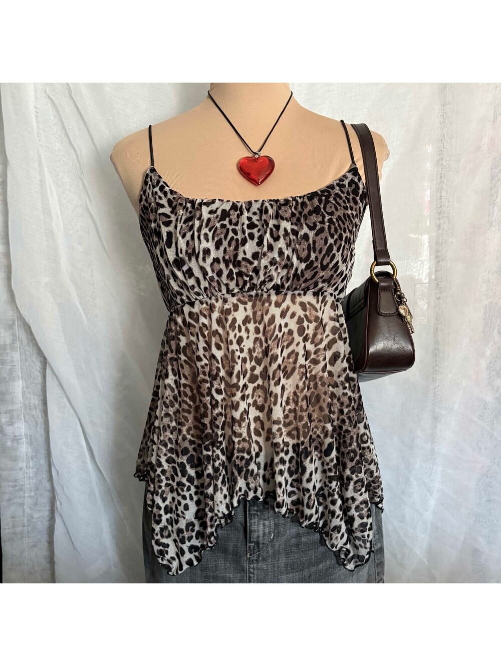 mesh cheetah asymmetrical tank top
